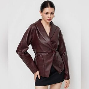 Cider FAUX LEATHER COLLAR BUTTON ELASTIC WAIST JACKET M CM6-11